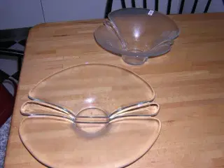 Holmegård glasfad og skål