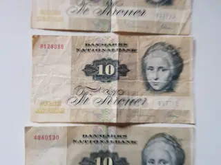 Danmark 3stk 10krone sedler