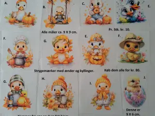 Strygemærker med traktor, lasbiler m.m. og dyr. 