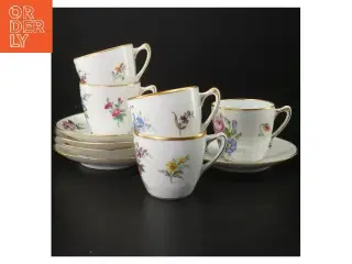Blomstret porcelænskop og underkop sæt fra B&G (str. 5 stk Ø 7,5 & 13,5 cm)