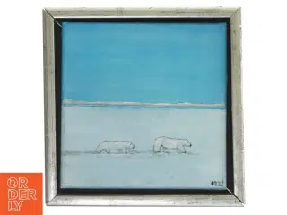 Maleri med isbjørne i landskab (str. 24x24 cm)