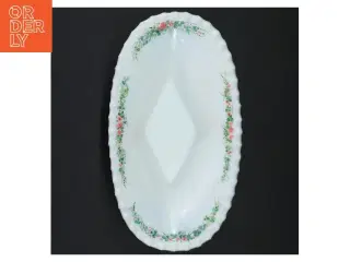 Hvid opaline presset glas skål med bølget kant (str. 22,5 x 12,5 x 7 cm)