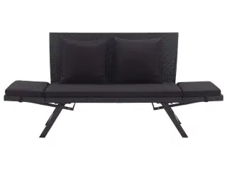Havebænk med hynder 176 cm polyrattan sort