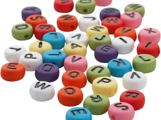 Runde bogstavperler, diam. 7 mm, hulstr. 1-2 mm, tykkelse 4 mm, ass. farver, 500g/ 1 pk.