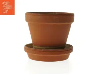 Lerkrukke med underskål (str. Ø. 13 cm. længde, 12 cm)