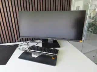 34" curvet monitor, PHILIPS 346B1C, tastatur og rullemus