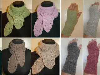 Håndstrikkede tørklæder og pulsvarmere