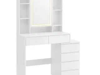 Makeupbord med LED-lys, spejl og skuffer – 40 × 98,3 × 145 cm, moderne toiletbord i cloud hvid