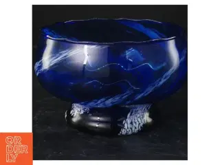 Blå glasskål med mønster (str. 10x16 cm)