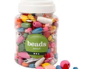 Træperler, str. 5-28 mm, hulstr. 2,5-3 mm, ass. farver, 175 g, 400ml/ 1 spand