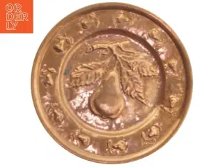 Kobber platte med pære motiv (str. Ø 24x1 cm)