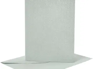 Kort og kuverter, kort str. 10,5x15 cm, kuvert str. 11,5x16,5 cm, perlemor, 120+210 g, sølv, 4sæt/ 1 pk.