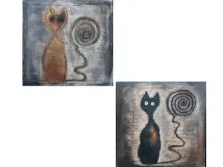 2 abstrakte katte akrylmalerier
