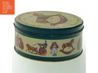 Antikke legetøjsmotiver Dekoreret metal dåse med låg (str. Ø 17 cm)