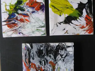 3 mindre abstrakte akryl malerier