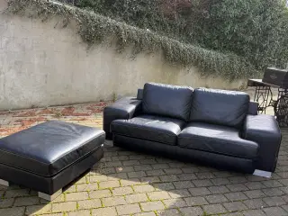 Sofasæt med to sofaer og puf i italiensk læder