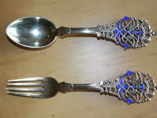 Erindringsske og gaffel, sølv 