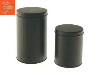 Sorte dåser med låg (str. Ø 10 og 11,5 cm længde 12,5 og 18 cm)