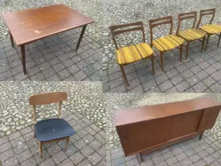Teak-træ Bord, Stole, Skænk/Skab