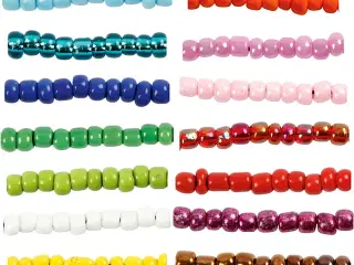 Rocaiperler, diam. 3 mm, str. 8/0, hulstr. 0,6-1,0 mm, ass. farver, 14x25g/ 1 pk.