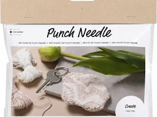 Mini DIY Kit Punch Needle , Nøglevedhæng, beige, 1 pk.