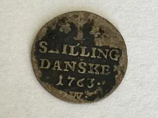 1 Skilling 1763 - Dårlig stand