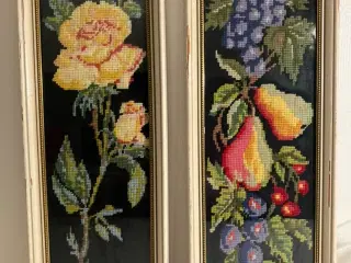 Skønne broderier i glas og ramme