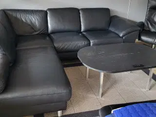 5 pers.hjørnesofa i sort læder