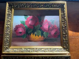 Malerier, HJ. Hilding, blomster malerier.2.stk.