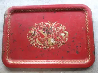 Antik rød metalbakke fra 1920'erne