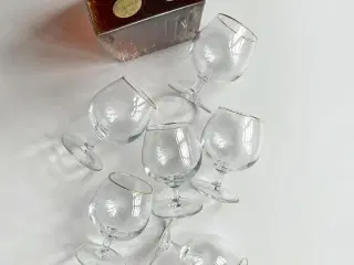 Cognacglas m patineret guldkant, 6 stk samlet