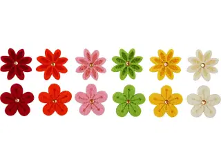 Filtblomster m. rhinsten, diam. 30 mm, tykkelse 2,5 mm, 12stk./ 1 pk.
