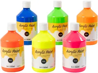 Akrylmaling Neon, neonfarver, 6x500ml/ 1 pk.