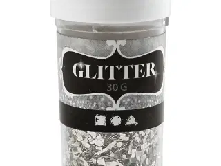 Glitter, str. 1-3 mm, sølv, 30g/ 1 ds.