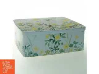 Vintage Rektangulær metalæske med blomsterdesign (str. 24,5 x 21,5 cm)