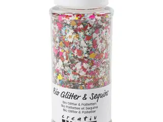 Bio-glimmer &amp; Pailletter, ass. farver, 140ml/ 1 ds.