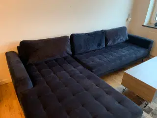 Lækker chaiselongsofa i mørkeblåt velour/fløjl