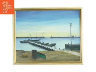 Oljemaleri af havneudsigt (str. 54 x 44 cm)