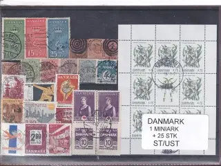 Danmark Samling - 1 Miniark + 25 Stk. Stemplet/Ustemplet