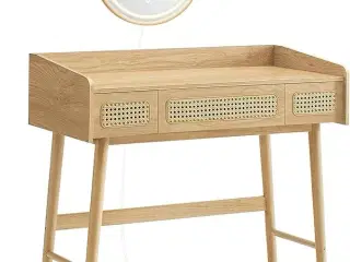 Toiletbord med spejl og lys HOME BOHOVEN, 3 skuffer, justerbar belysning, boheme, eg beige