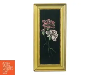 Guldramme med blomster motiv malet på velour (str. 28 x 14 cm)