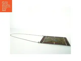 Blyindfattet glasvindue med billede (str. 32x25,5 cm)