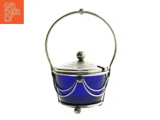 Blå glas krukke med metalhængelåg (str. 15 cm)