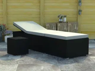 Liggestol med hynde og tebord polyrattan cremehvid