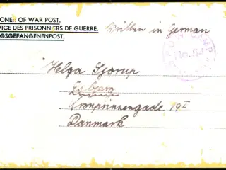 Prisoner of War Post - Brev til Danmark 2 - marts 1947 - P.O.W Camp No 54