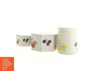 Vintage kasedåser med frugtdekoration - 3 stk (str. 7 cm 10 cm og 14 cm høje)