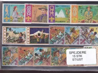 Spejder på Frimærker. 15 Stk. Stemplet/Ustemplet