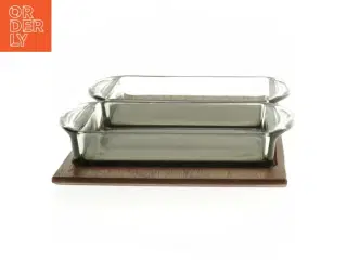 Cabaret Teak træ Fad med 2 glas serverings skåle (str. 24 x 15 cm)