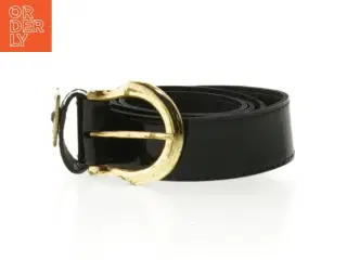 Sort læderrem med gylden spænde (str. 89 cm)