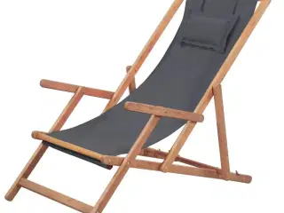 Foldbar strandstol stof og træstel grå